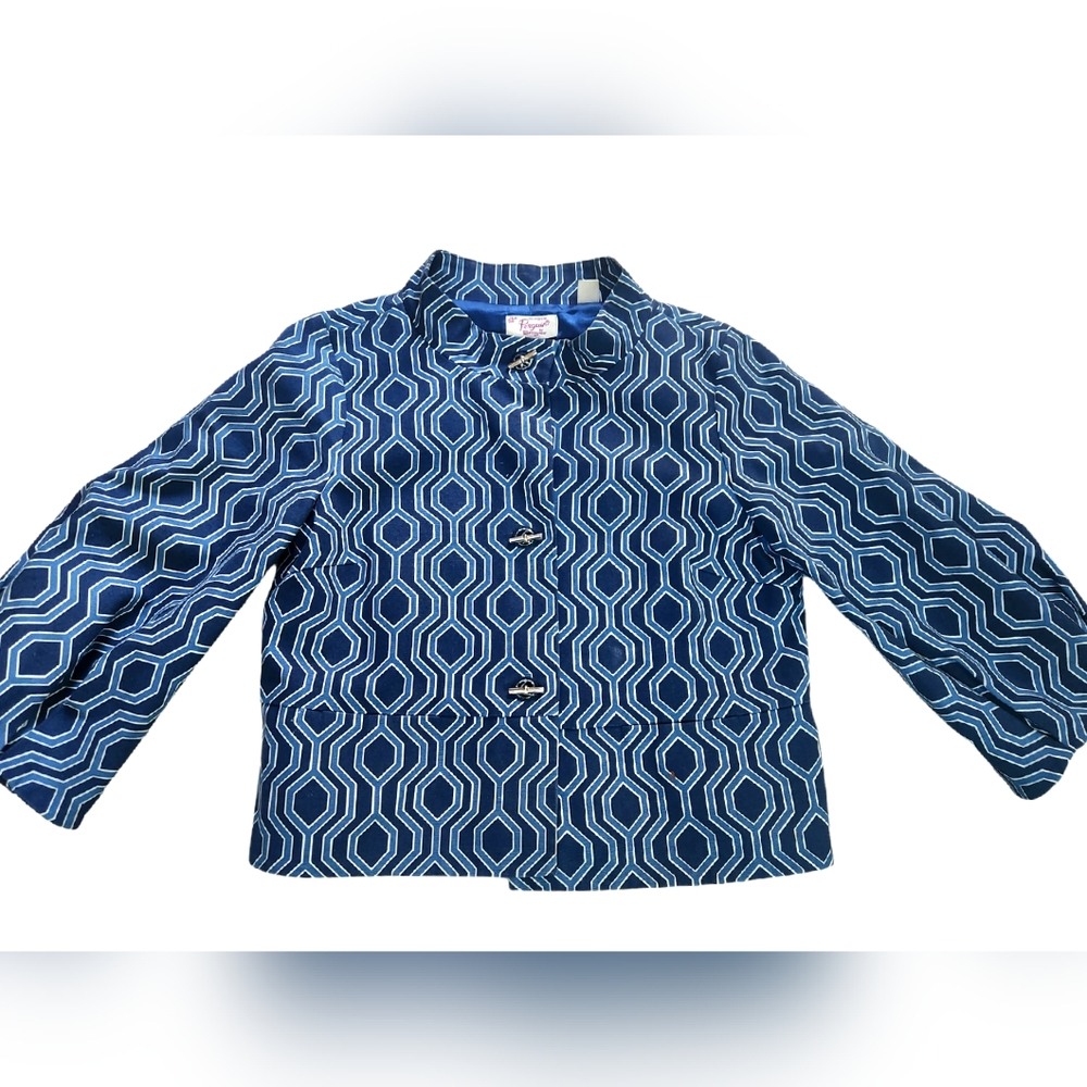 VINTAGE MUNSINGWEAR ORIGINAL PENGUIN BLAZER Jacket Size Geometric Blue Cropped M